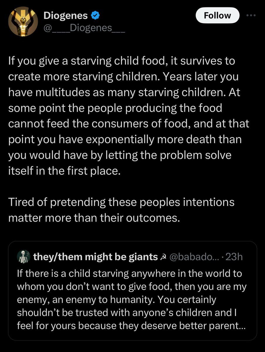 babadookspinoza's tweet image. This is the fascist position: humans (of a certain kind!) are just mouths to feed, leeches off the work of other, nobler humans. This is the enemy I meant to identify in the post, who refuses to see the value of most humans’ lives beyond how they can be exploited. Disgusting pig.