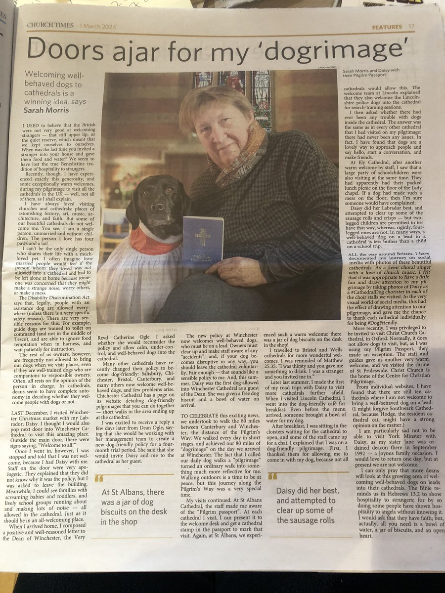 Thank you Sarah Morris and <a href="/WinchesterCath3/">Winchester Cathedral</a> for opening the door to our four legged friends! All Gods creatures!