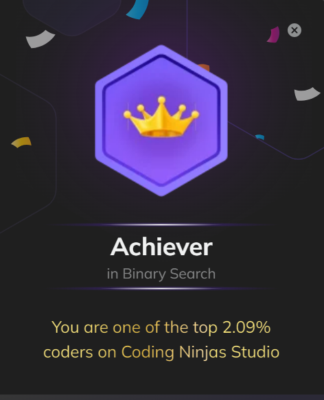 rajput_lakhan11's tweet image. 🚀 Just earned my &apos;ACHIEVER&apos; badge in Binary Search on Coding Ninjas! 🔥🥇
Stay hungry, Keep coding &amp;amp; conquer the challenges that come your way. 🥷
💪🏻 Believe in yourself 💪🏻
Keep learning and level up your career!

#SkillBadge #CodingNinjasStudio
Look: 👇🏻
certificate.codingninjas.com/certificate/e2…