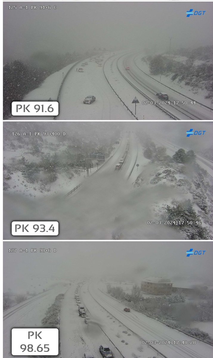 Problemas en La Comunidad de #Madrid por la #nieve, esto es la #A1 donde varios vehículos han quedado atascados. 
Se acaba de activar el Plan de Inclemencias Invernales dado que comienza a nevar en varios puntos de la CAM.