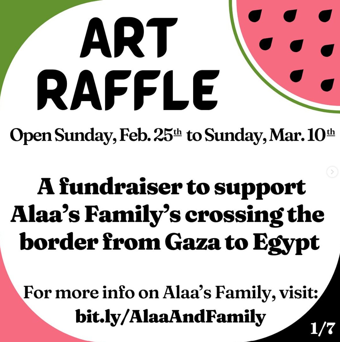 friends in the u.s.! a collective i'm part of is holding a raffle to support alaa, a community member local to us, whose family is trying to escape genocide in gaza. more info at bit.ly/ArtRaffleInfoD… or in this thread 🧵
