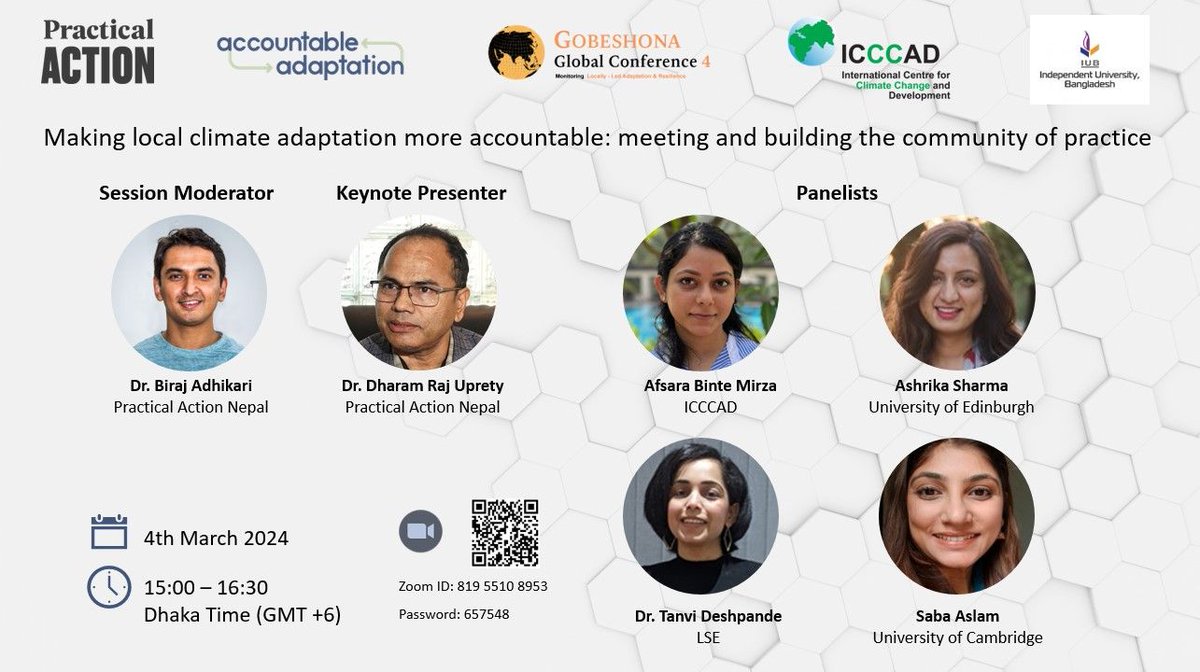 We are bringing early career researchers perspective on accountability in adaptation #gobeshonaconference #adaptation #accountability. You are welcome to join. @Nepal_PA @UrbanRiskHub @tomo
