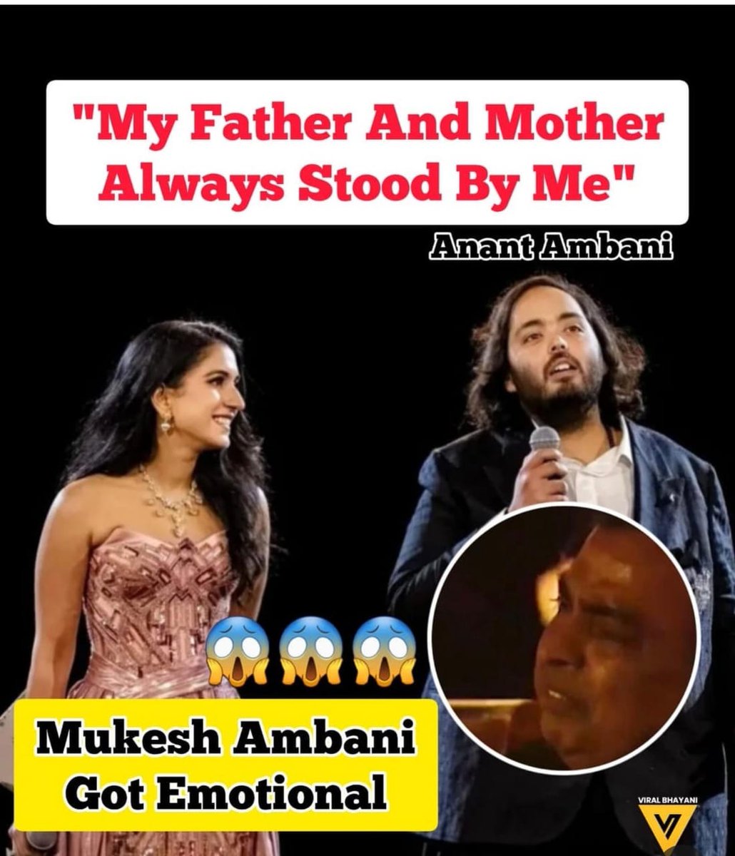 Anant Ambani's tribute to his parents is touching beyond words. Mukesh Ambani's tearful response underscores the power of familial love and support. A heartwarming moment indeed! 🥹❤️ 
#AnantRadhika