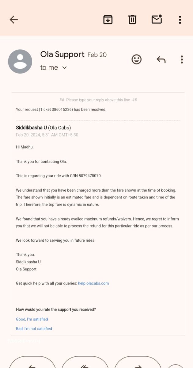 cheri_ind's tweet photo. @ola_supports I need refund, which is refused by you on mail. This is not the solution. Mail attached for your reference @jagograhakjago https://t.co/NvygtIaWXL