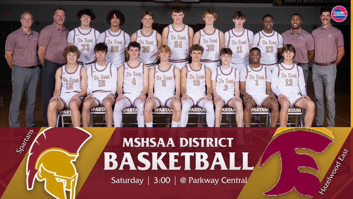 DeSmetJesuitHS's tweet photo. Good luck to our #Basketball #Spartans as they take on Hazelwood East in the Semis of the @MSHSAAOrg #C5D3 tourney at 3 at Parkway Central #LetsGo #RaiseTheBar @DeSmet_ADBarker @STLhssports
๐๏ธ https://t.co/kFpHOr7TJG
๐บ https://t.co/gzsfCAimpu https://t.co/5Ry8s1DRgp