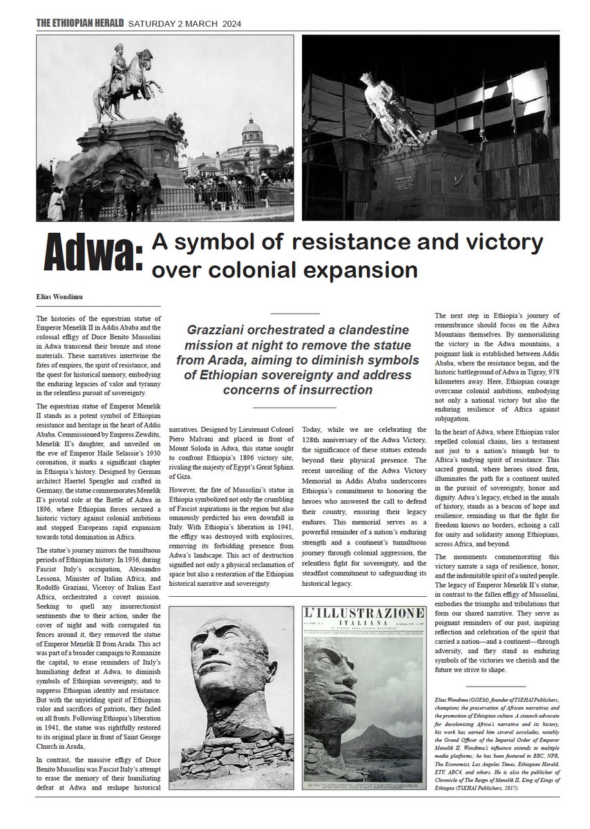 Celebrating the 128th anniversary of the Adwa Victory, our publisher, Elias Wondimu's article, "Adwa: A Symbol of Resistance and Victory Over Colonial Expansion," is featured in today's Ethiopian Herald Newspaper special Adwa issue. Happy Adwa Victory Day!