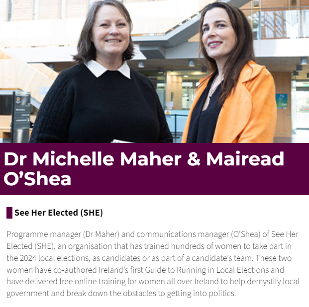 Fantastic recognition of our work to see @MicheleMcGinley & @mairead_oshea of #SeeHerElected included in the @irishexaminer 100 Women Changing Ireland supplement in today's paper ahead of #IWD24 @LWLLongford See full list here: 👇irishexaminer.com/news/spotlight…