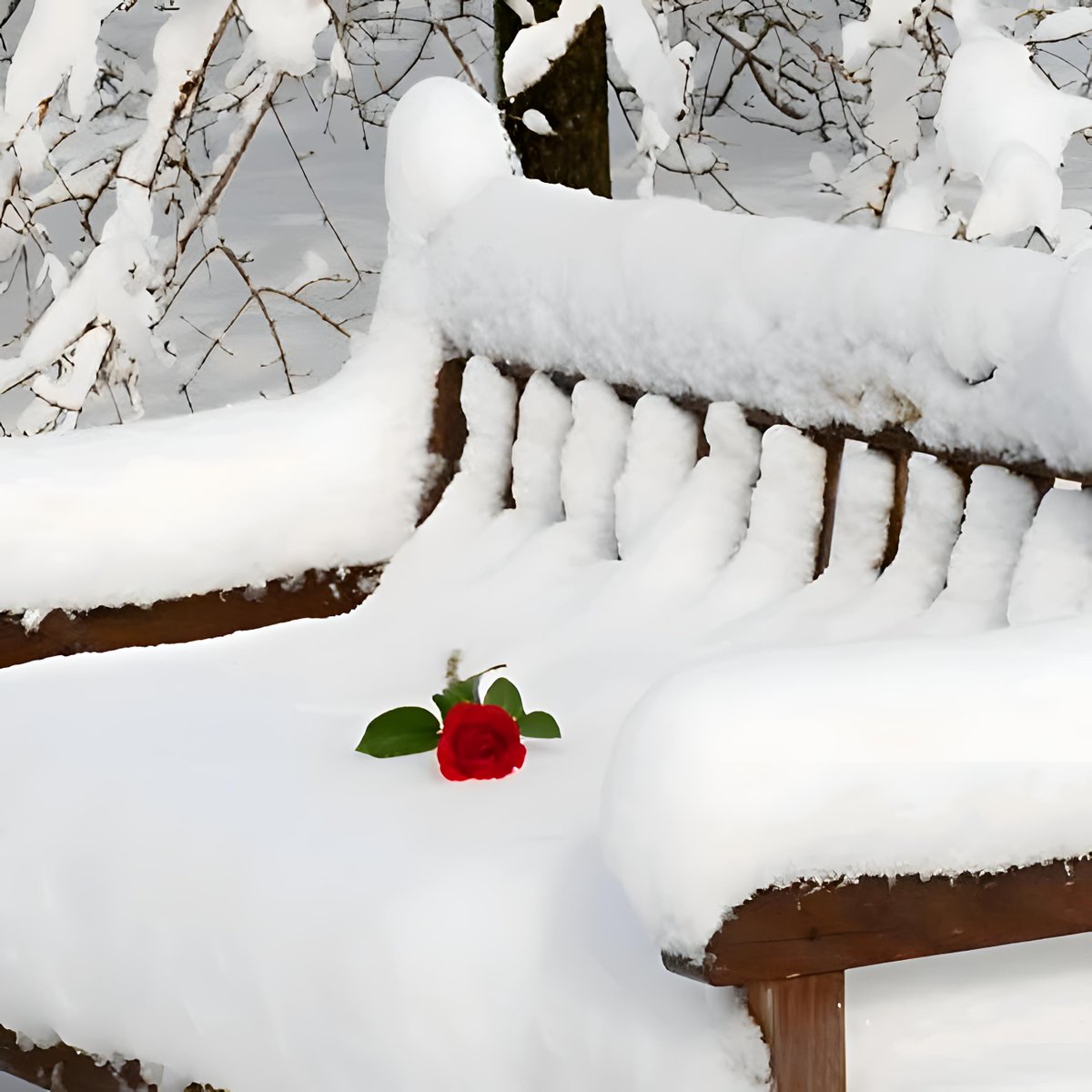 In a winter's hush, a lone red rose, Rests on a bench where snowflakes doze. Crimson warmth amid the cold, A tale of beauty gently told. #WinterRoseMagic #SnowBenchBlooms #NatureElegance #ScarletSilence #ChilledBeauty