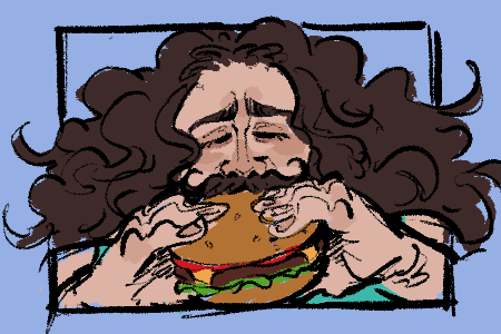 knockoffgoblin's tweet photo. Gonna be a long day. Gotta eat burger to prepare. https://t.co/18OH0Fz1nC