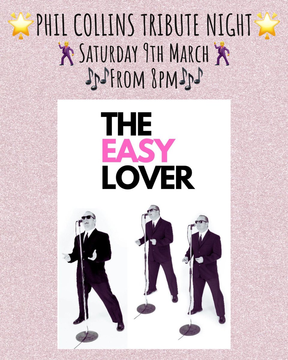 ⭐️PHIL COLLINS TRIBUTE⭐️

🎤Saturday 9th March from 8pm
⛺️ Inside our heated marquee
✨ No entry fee!
🍴 Book a table for dining
🎊 Book now to avoid disappointment!

*A deposit of £10 per person is required on booking*

📱foxandhoundssproston.co.uk/book-a-table/
📞 01606841180