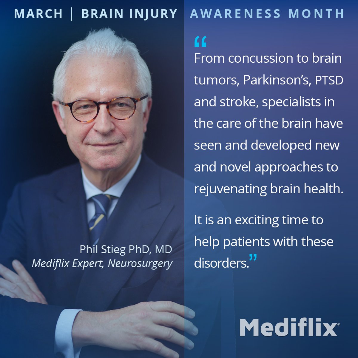 March is #BrainInjuryAwarenessMonth.
Learn more about brain health from Mediflix Expert, Phil Stieg, PhD, MD: mediflix.com/topics/brain-h…

#Mediflix #BrainHealth @DrPhilipStieg