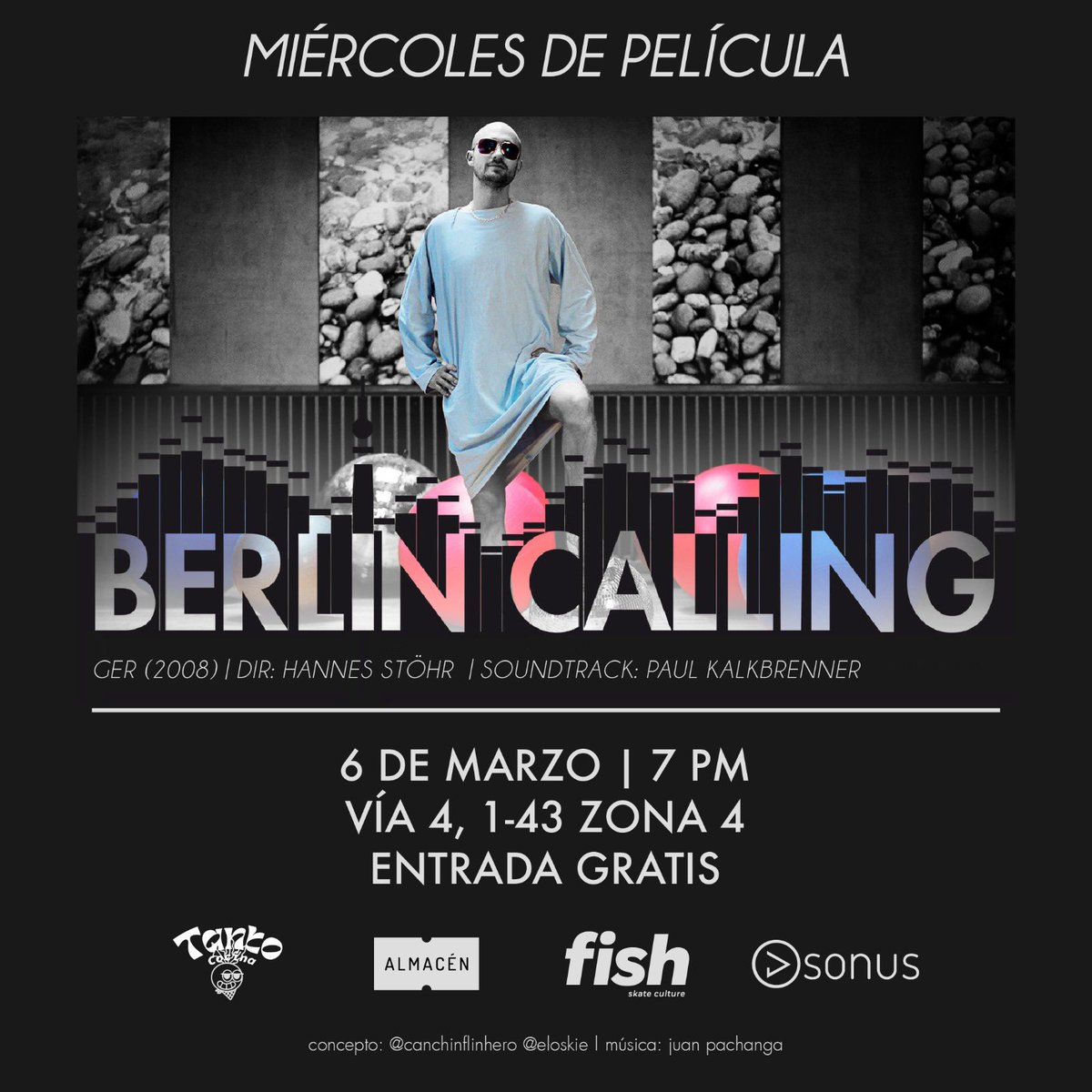 El miércoles es de cine 🚬 y música

La película 0 de este proyecto conjunto con @canchinflinhero es Berlin Calling, sobre un man que se pasó de techno y su descenso a la psicosis

Atiendan la llamada de Berlín, cáiganse a <a href="/FishSkate_/">Fish Skate Culture</a> y quédense al aftertoque por juan pachanga 🔥