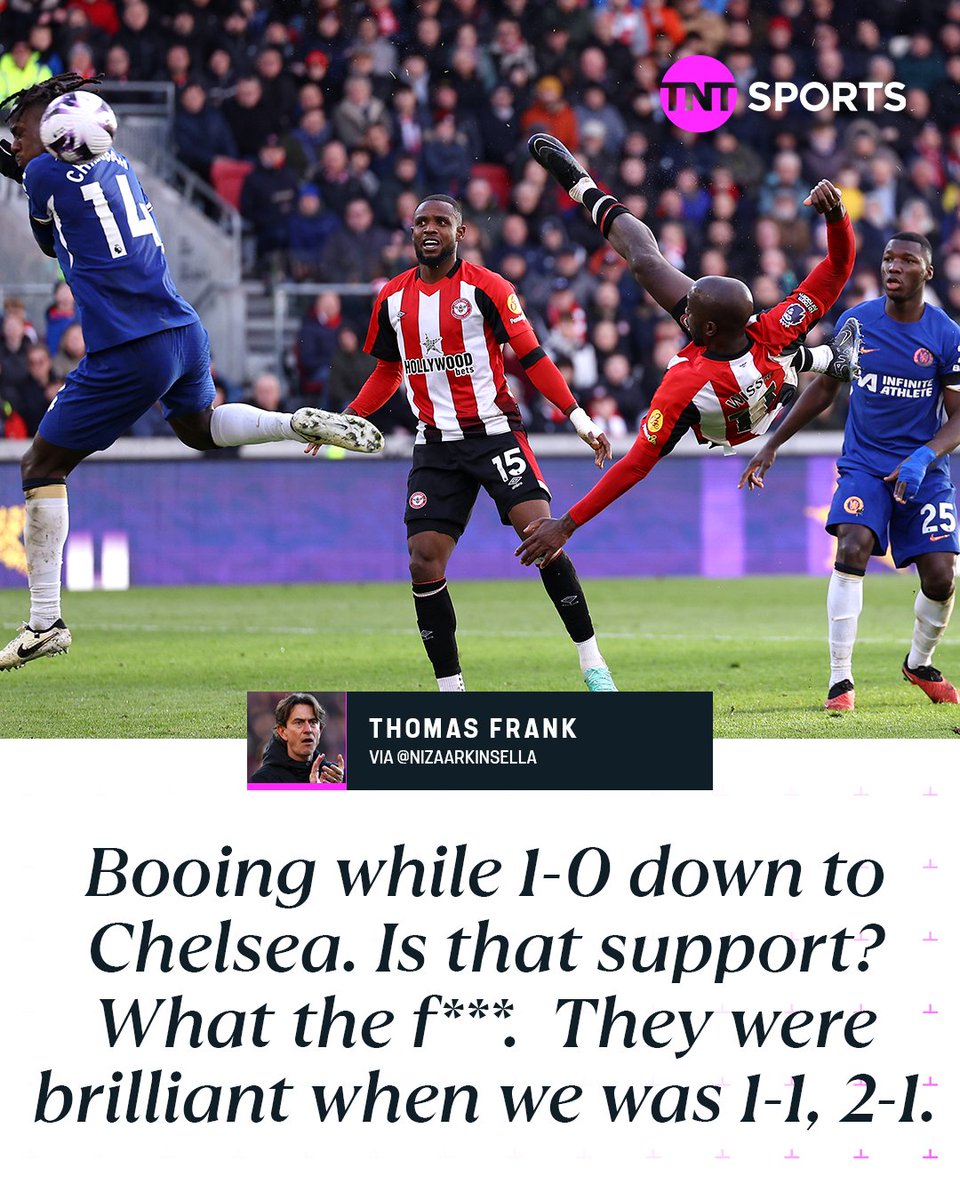 footballontnt's tweet photo. Thomas Frank wasn't happy with Brentford fans booing when his side were behind against Chelsea 👀 https://t.co/GiA8AvOZOe