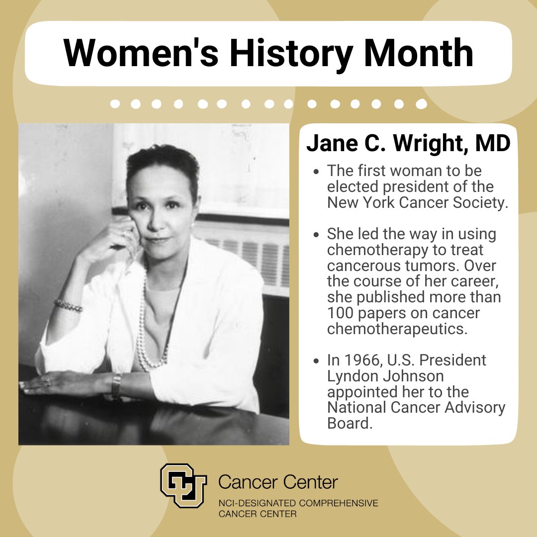 For #WomensHistoryMonth, we're highlighting one of the many women pioneers in the field of oncology. Jane C. Wright, MD, accomplishments still resonate in the present, particularly for her work with chemotherapy.