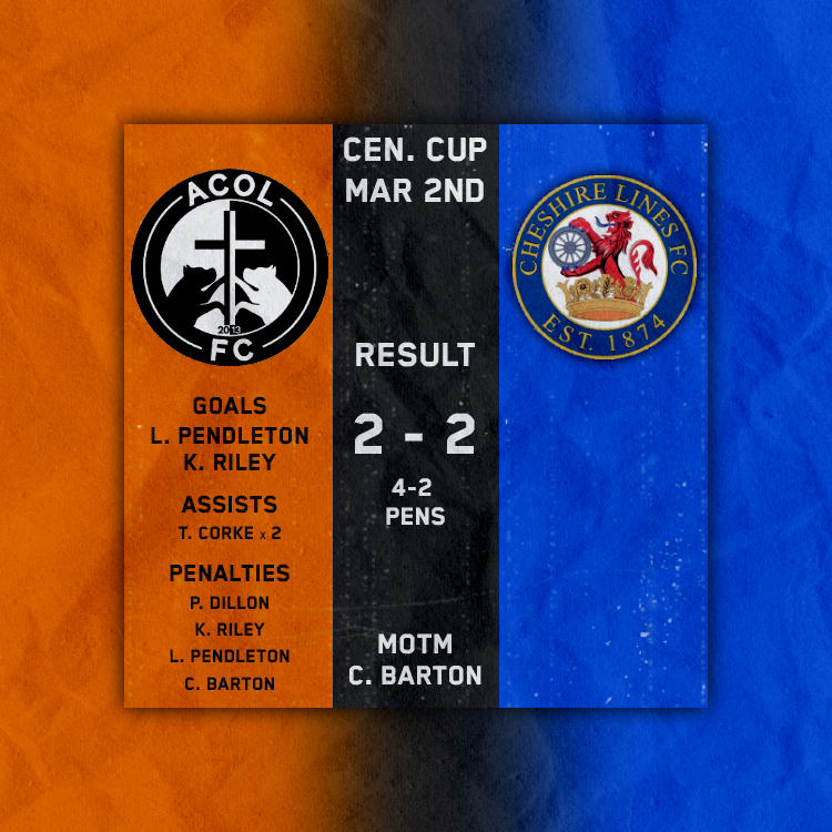 After a rough February, it's nice to start March with a massive win against Cheshire Lines, 2-2 at full time with the lads coming out 4-2 winners on pens. Onto the next round in the centenary cup now. 🟠⚫

Big Dan saved a pen then MOTM Conor Barto scored the pen to win it! 🔥