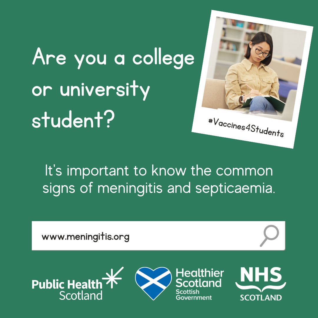 The signs and symptoms of meningitis can develop suddenly. Don’t assume it’s a hangover or the flu. Trust your instincts and call NHS 24 free on 111 to seek urgent medical help if you become concerned. For more information visit meningitis.org #Vaccines4Students