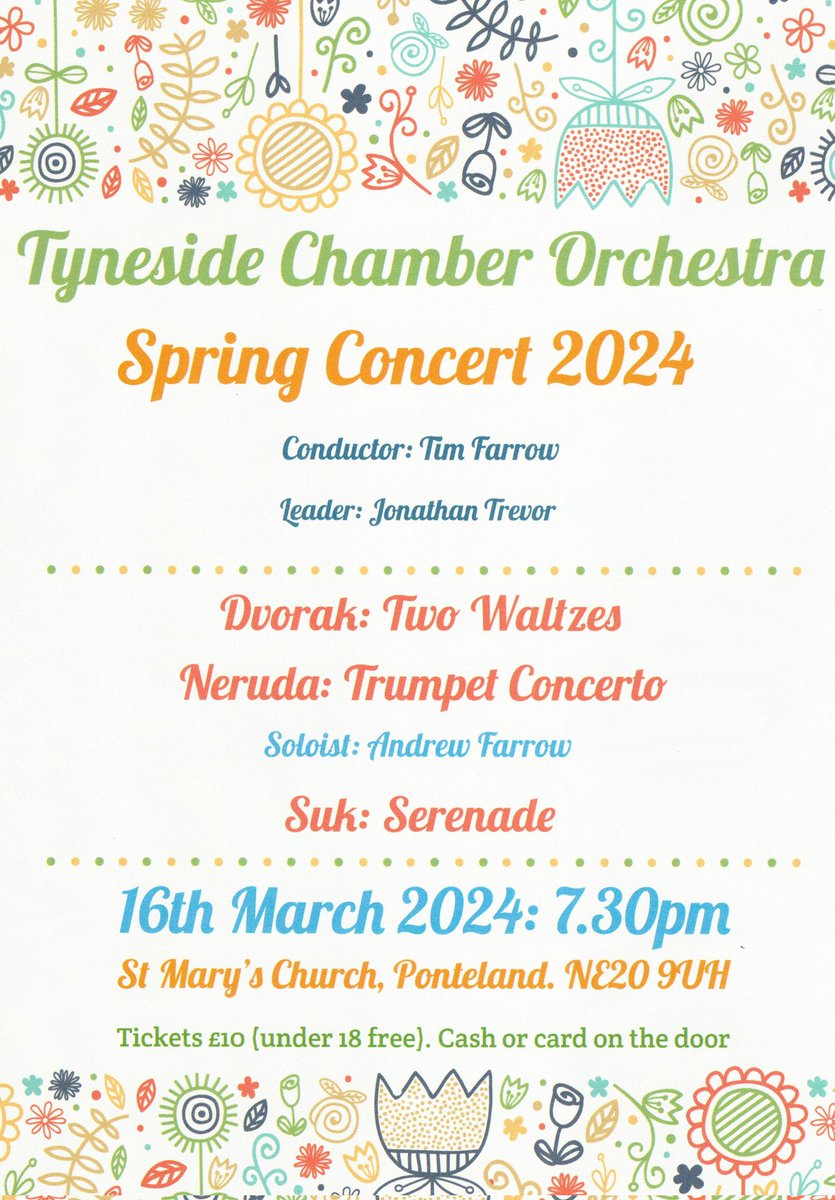 📢Our next concert is just two weeks today 📢 
We'd love you to join us at St Mary's Church, Ponteland, for an evening of beautiful music and a fantastic trumpet soloist Andrew Farrow