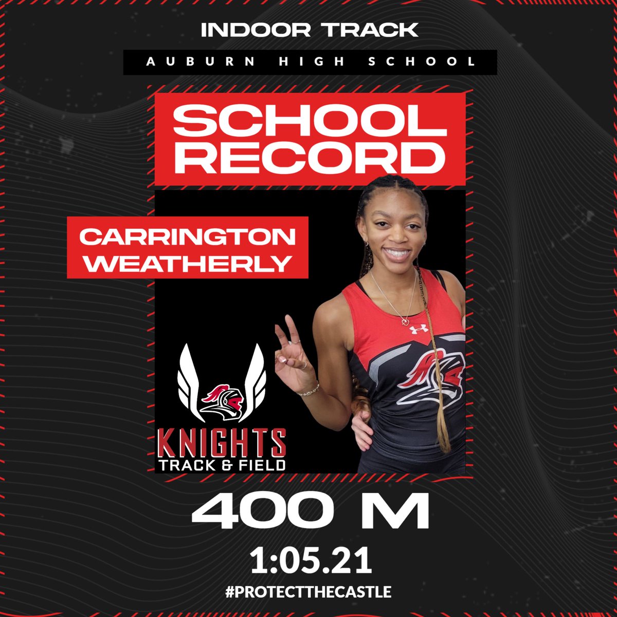 Huge CONGRATULATIONS to our very own Carrington Weatherly for SHATTERING the school’s indoor 400 record with a blistering time of 1:05.21!! Great run Carrington and we look forward to watching you on the track this season!