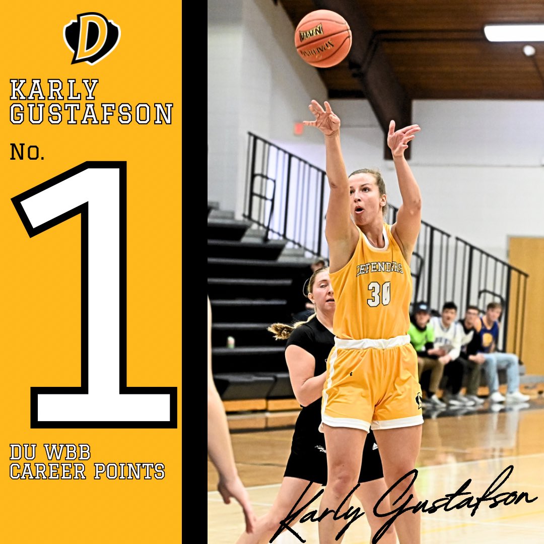 DordtWBB's tweet photo. Number 1 on the Dordt WBB career points list: Karly Gustafson 🏀⚔️ 
With her 13th point today, Karly passed Erika Feenstra for first in all time scoring for Dordt women’s basketball.
.
Karly Gustafson: 1871
Erika Feenstra: 1867
.
#DefenderWay https://t.co/LUxMtl12s6