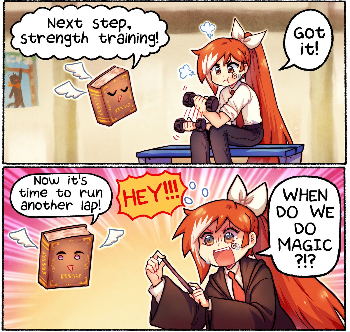 In this week's The Daily Life of Crunchyroll-Hime (by @coughdrops) ⚔️ Hime learns magic takes a lot of strength 💪✨