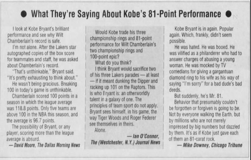 WiltStats's tweet photo. Kobe Bryant on Wilt Chamberlain’s 100-point game:

“That’s unthinkable. It’s pretty exhausting to think about.”

(Jan 24, 2006) https://t.co/1JfpqxllYn