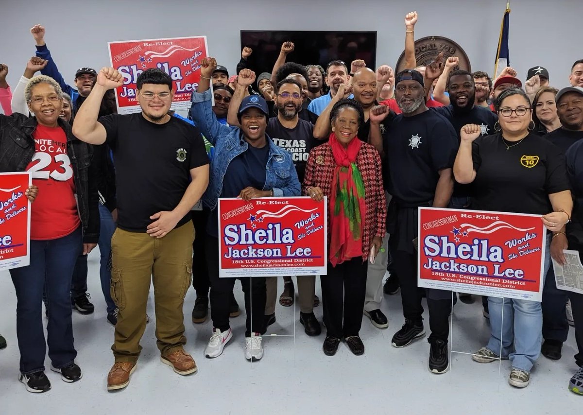 @JacksonLeeTX18 has fought hard & delivered for working families in Houston, and we're proud to support her for re-election! 

Today, over 50 union volunteers came out to knock doors for Sheila and the rest of our labor slate! 

👉 gcaflcio.org/endorsements

#1u #ProudUnionVoter