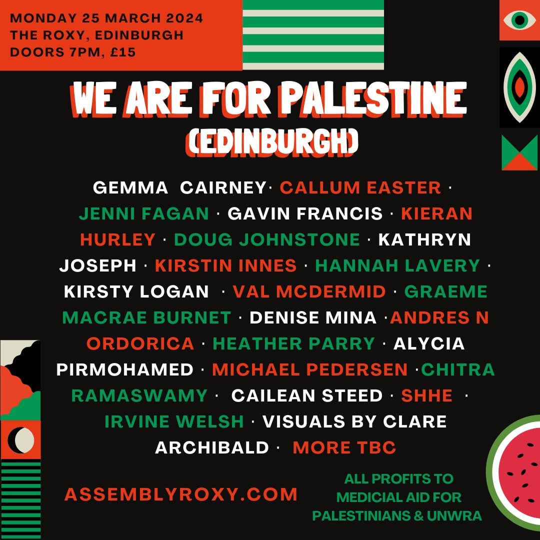 It's already sold out! Sorry to those that were not able to get tickets in time. @kirstininnes @a_pirmohamed @AndresNOrdorica @kathrynjoseph_ @callumeaster @doug_johnstone @valmcdermid @HanLavery @kieran_hurley @ScribePedersen #CeasefireNOW