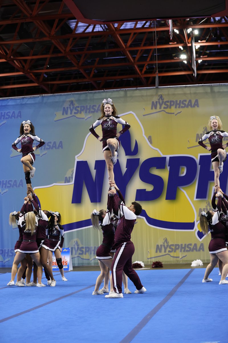 Returning to the mat is Greece Arcadia from section 5 for the finals here at the #nysphsaa Competitive Cheer competition!