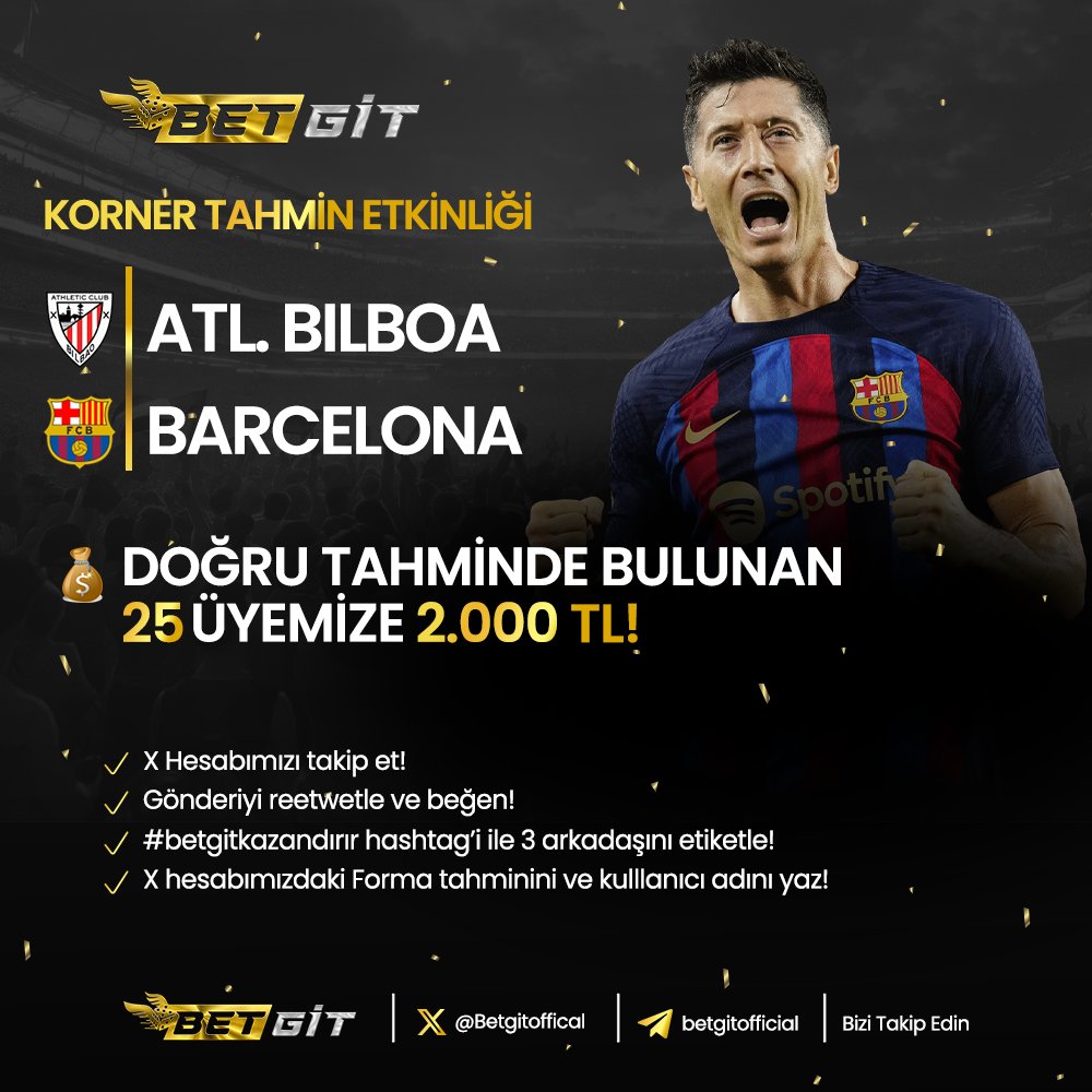 Karşılaşmada Toplam KORNER Sayısını Doğru Tahmin Eden 25 Kişiye 2.000 TL Ödül 🪙

💎Katılım şartları;
🌟X Hesabımızı takip et!
🌟Gönderiyi reetwetle ve beğen!
🌟 #betgitkazandırır hashtag'i ile 3 arkadaşını etiketle!
🌟Formu doldur

Form: forms.gle/jBekrpw8yavVsU…