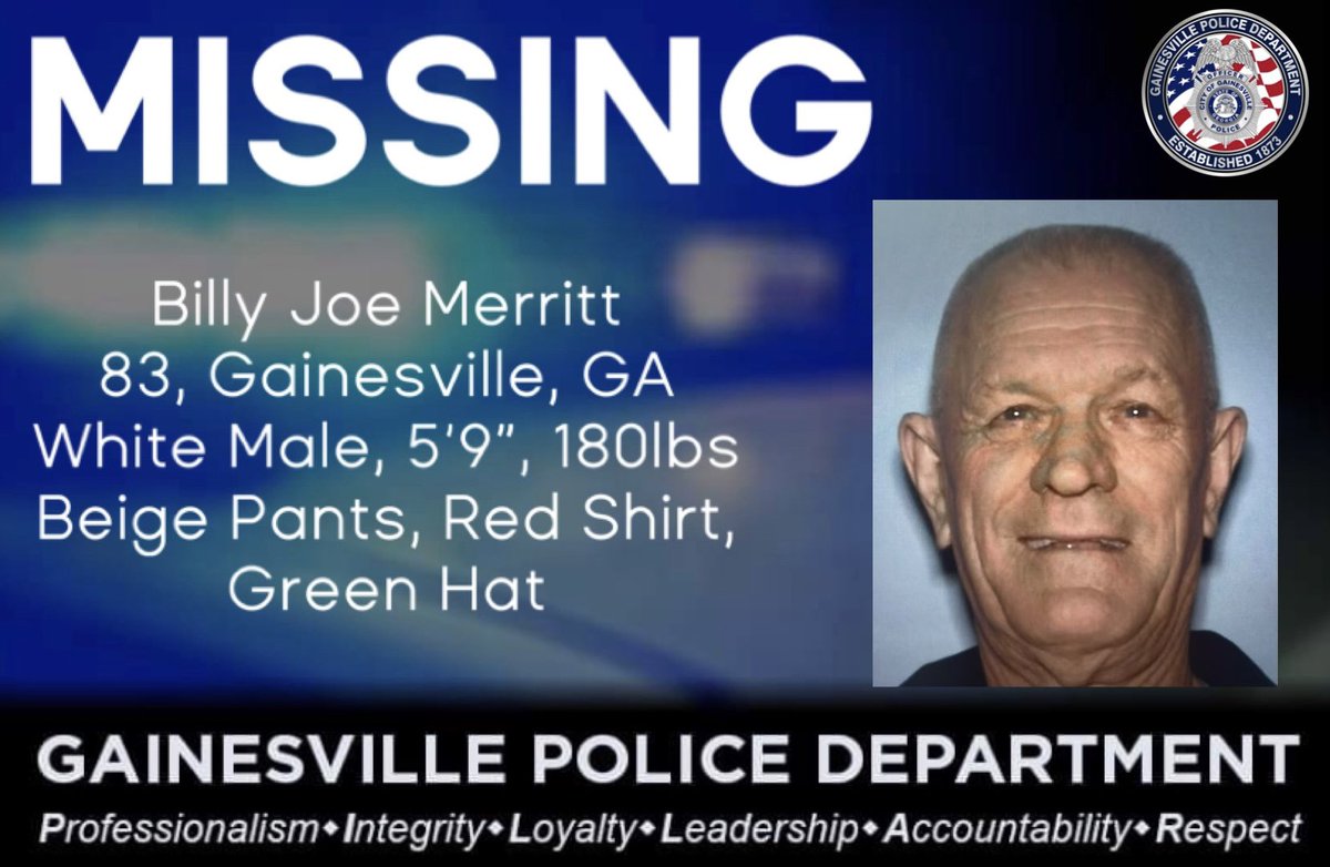 𝙈𝙖𝙩𝙩𝙞𝙚’𝙨 𝘾𝙖𝙡𝙡/𝙈𝙞𝙨𝙨𝙞𝙣𝙜 𝙋𝙚𝙧𝙨𝙤𝙣

Billy Joe Merritt was last seen at around noon today  in the 1000 block of Enota Avenue. He has dementia and is believed to have left on foot. 

Please call 911 with any information.