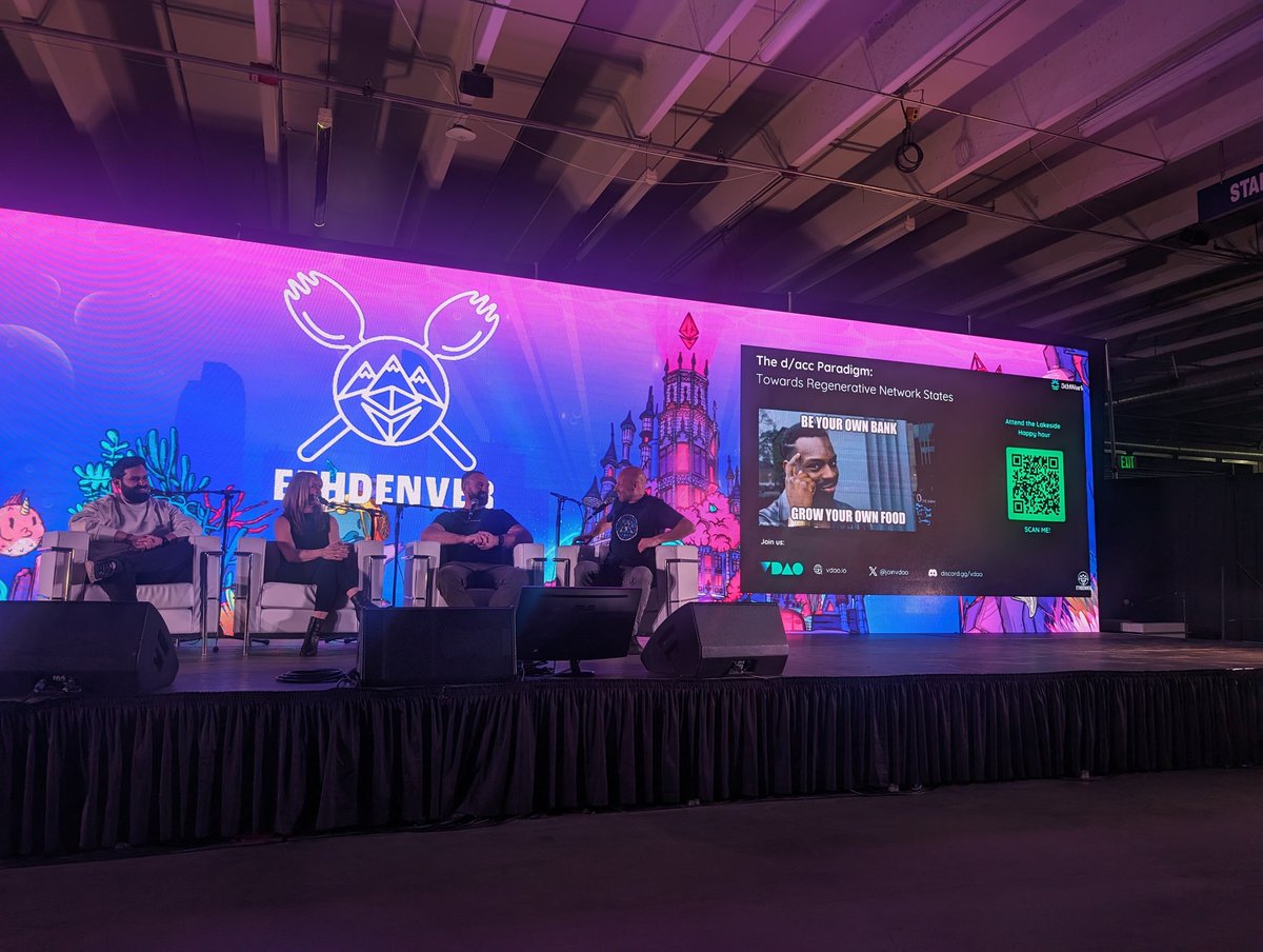 'Be your own bank. Grow your own food' @joinvdao @5thWorld_com and @ethereumJoseph exploring the important relationship between web3 and regenerative living at @EthereumDenver.
