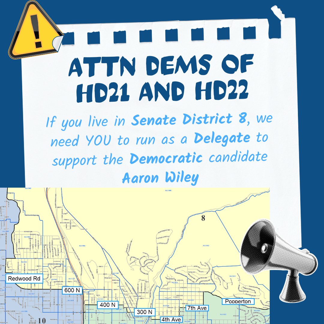 SLCountyDems's tweet photo. 🌟🗳️ Democrats Win! 🗳��🌟
We know what it takes to win, and it starts with us! On Caucus Night, run for Delegate and support Aaron Wiley, a Democrat in Senate District 8 who has what it takes to defeat Todd Weiler. Together, we can make it happen! 🌟🗳️ #CaucusNight #DemocratsWin https://t.co/T9lTrbUlK1