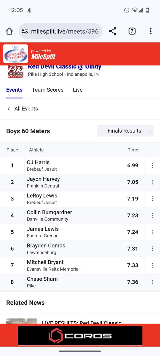 1st time ever running the 60m! Keep up the hard work <a href="/BraydenCombs01/">Brayden Combs</a> 🧡🖤
