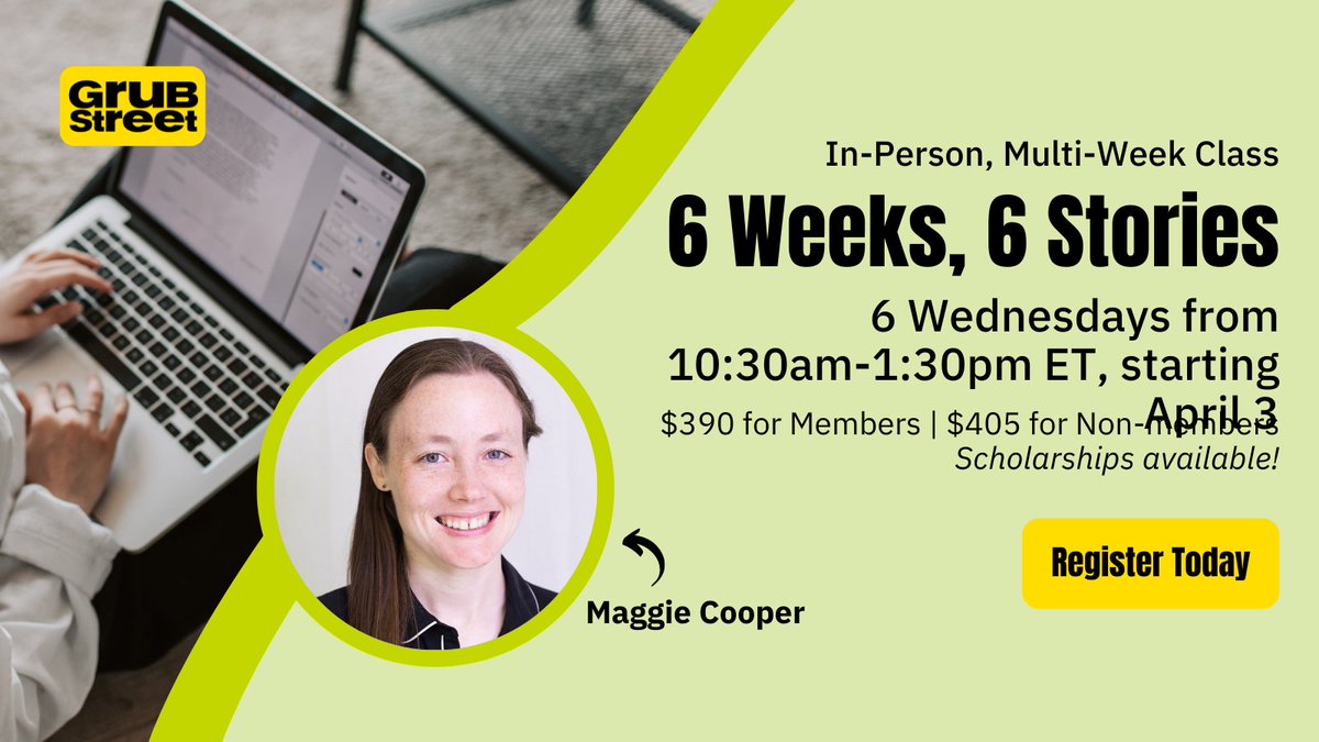 Maggie Cooper (@frecklywench) on Twitter photo spring showers bring short stories! 💐I'm teaching in person at <a href="/GrubWriters/">GrubStreet</a> again this April + May & you can find all the details (plus lots of great-looking zoom + evening classes) on their fancy new website here: grubstreet.org/workshop/6-wee… spring showers bring short stories! 💐I'm teaching in person at <a href="/GrubWriters/">GrubStreet</a> again this April + May & you can find all the details (plus lots of great-looking zoom + evening classes) on their fancy new website here: grubstreet.org/workshop/6-wee…