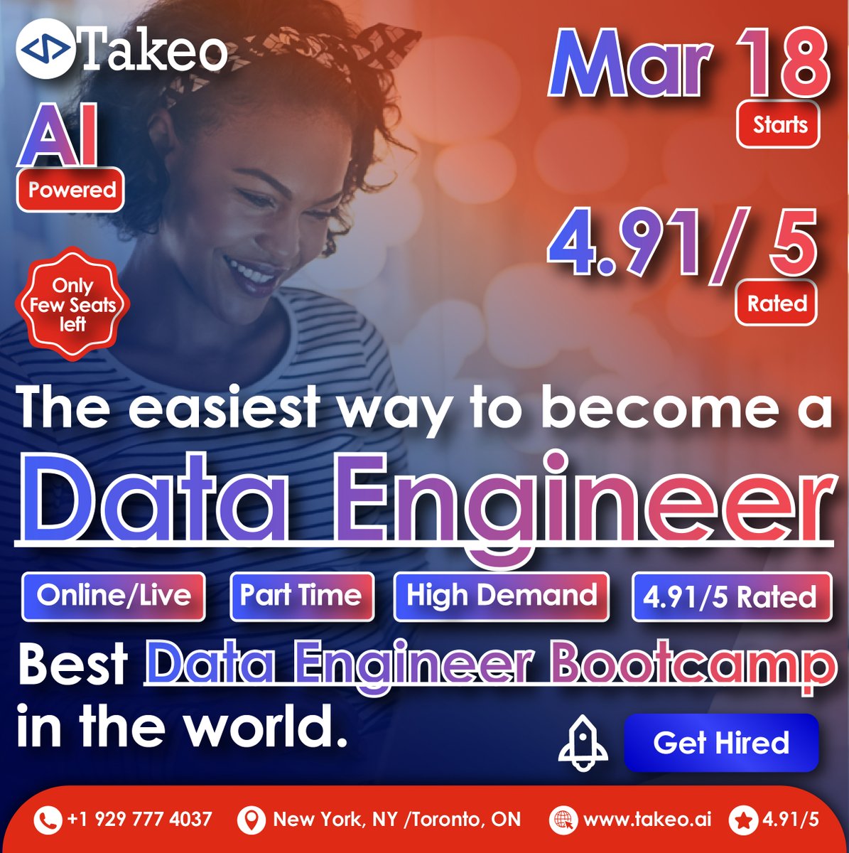 Unlock the simplest route to becoming a Data Engineer! 

𝐓𝐨 𝐀𝐩𝐩𝐥𝐲: takeo.ai/data-engineer-… 

#dataengineerbootcamp #learndataengineering #dataskills #bigdata #codingbootcamp #careeropportunity #techcareer #machinelearning #takeo #takeobootcamp #datacareer #data