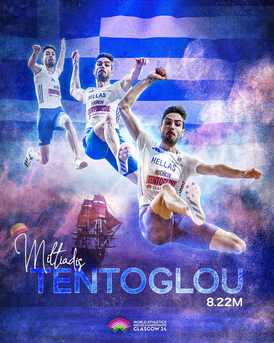 🇬🇷Miltos Tentoglou remporte la🥇avec un saut de 8m22 aux Championnats du monde en salle à Glasgow.  Toutes nos félicitations au champion du monde. 👏👏👏 
Rendez-vous à @Paris2024 !
#TeamHellas @HellenicOlympic #Glascow2024 @wicglasgow24 #athletisme