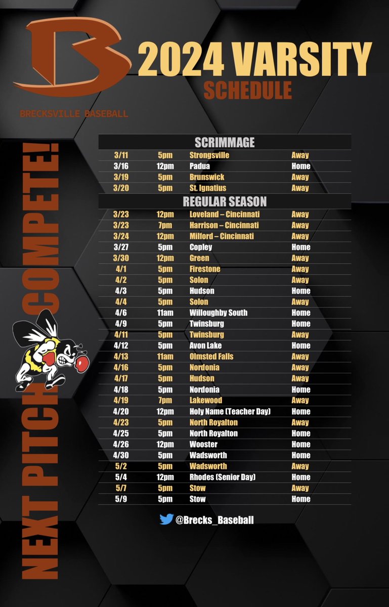 Bees Baseball (@brecks_baseball) on Twitter photo Our 2024 Varsity Bees Schedule is out!  We are ready to #Compete #SweetCaroline #LetsGo Our 2024 Varsity Bees Schedule is out!  We are ready to #Compete #SweetCaroline #LetsGo
