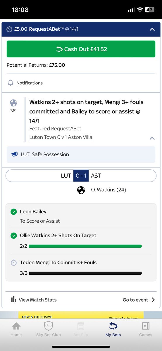@BernUK5 @SkyBet Mine went 3/3 for a brief moment! Dangled the carrot then snatched it away 🥴