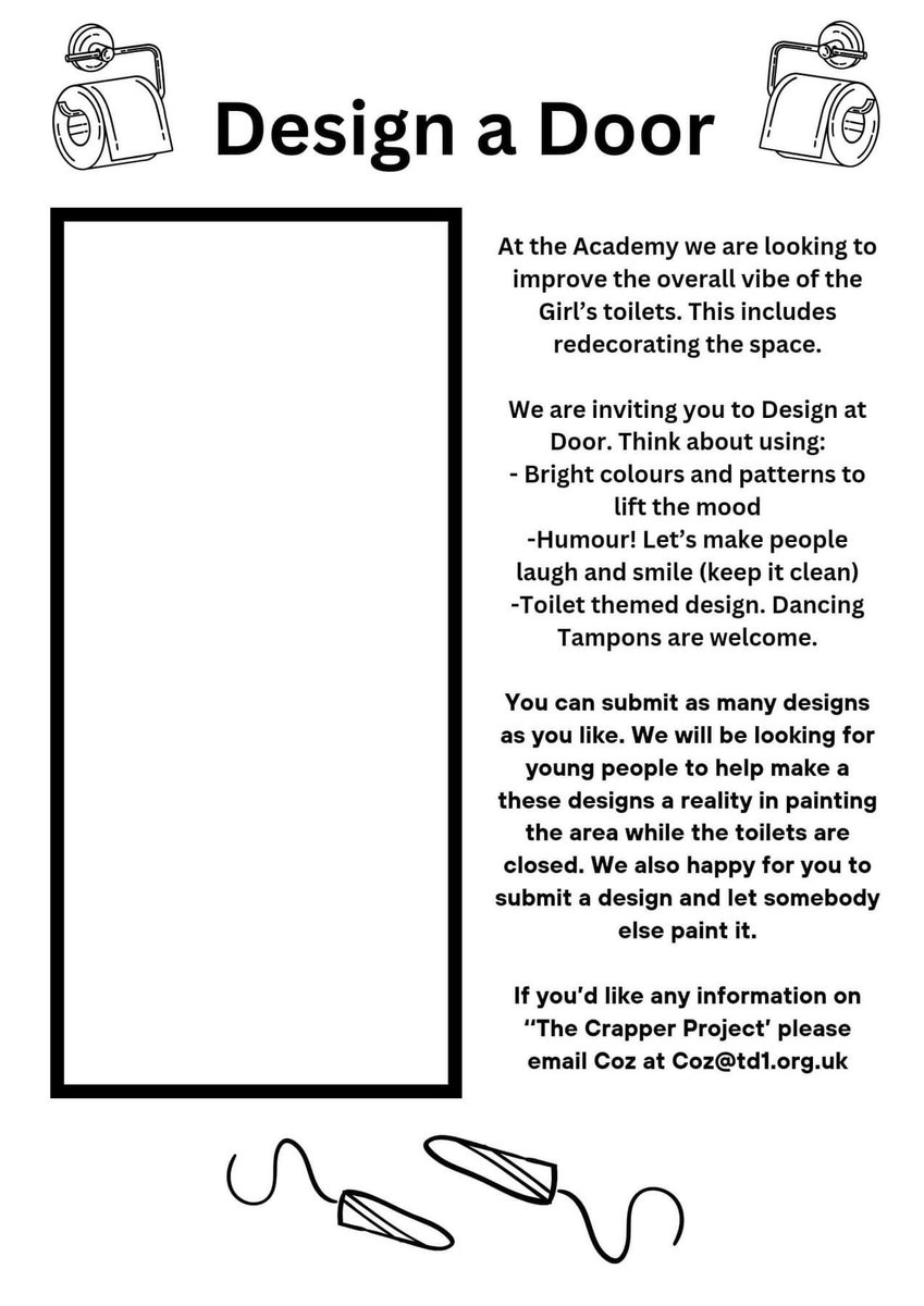 Excited to be working on this project with @Gala_Academy. We are looking for fab designs for the toilet cubicle doors and people who want to be involved in the re-decoration process! Closing date Friday 8th March!