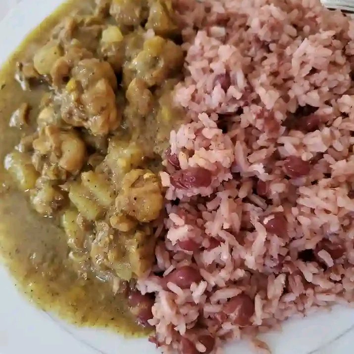 Indulging in flavors that make life delicious. Dinner is served. Fried chicken 🍗, curried pork 😋, gungo rice 🍚 with fried plantain and mix veg on the side. 😄🍷 if you talk about food just as much as you eat it, you're in good company. these are some of the greatest food!