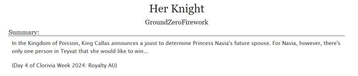 DauphinEcco's tweet photo. Come get your new #cloriviaweek fic here, y'all. For today's #clorivia meal, we'll be dining on a Royalty AU. See the link below to start feasting! :D

https://t.co/sPO7DVp9w1 https://t.co/b6ro4AHVhw