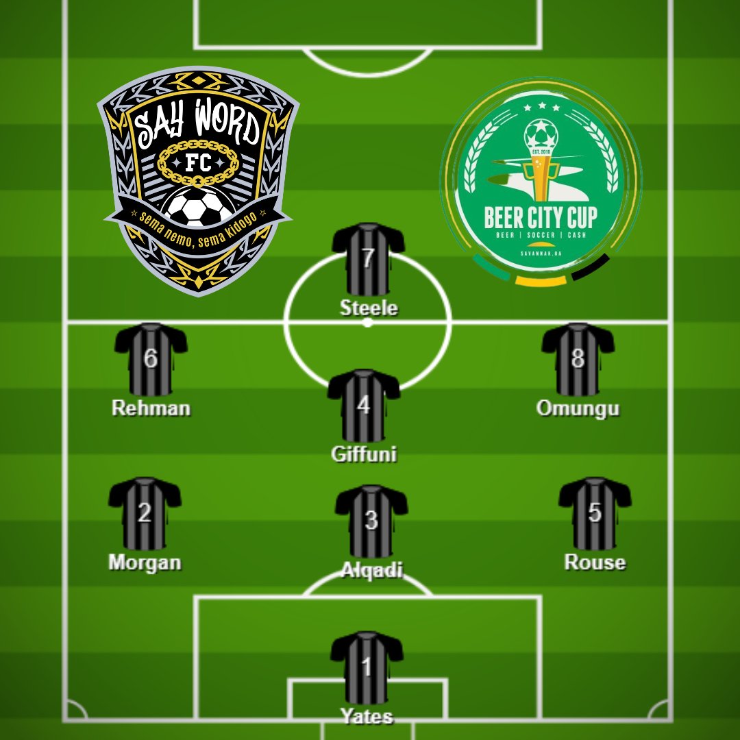 SayWordFC's tweet photo. Starting 8 against Ballers FC at @BeerCityCupSocr . Kickoff begins at 3:35. #revengetour #werunthispitch https://t.co/TixIkDI6Ay