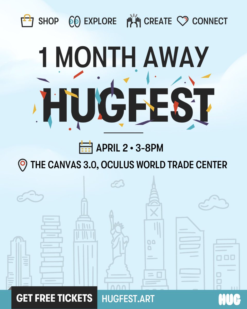 T-Minus one month until HUGFest and tickets are flying fast 🎟️💨 📍@thecanvasglobal 📆 April 2, 2024 🕒 3-8 PM Who will I be seeing there? I can't wait to meet so many of you and exchange some big warm hugs 🤗 Get your free tickets while you can: 🎉 hugfest.art
