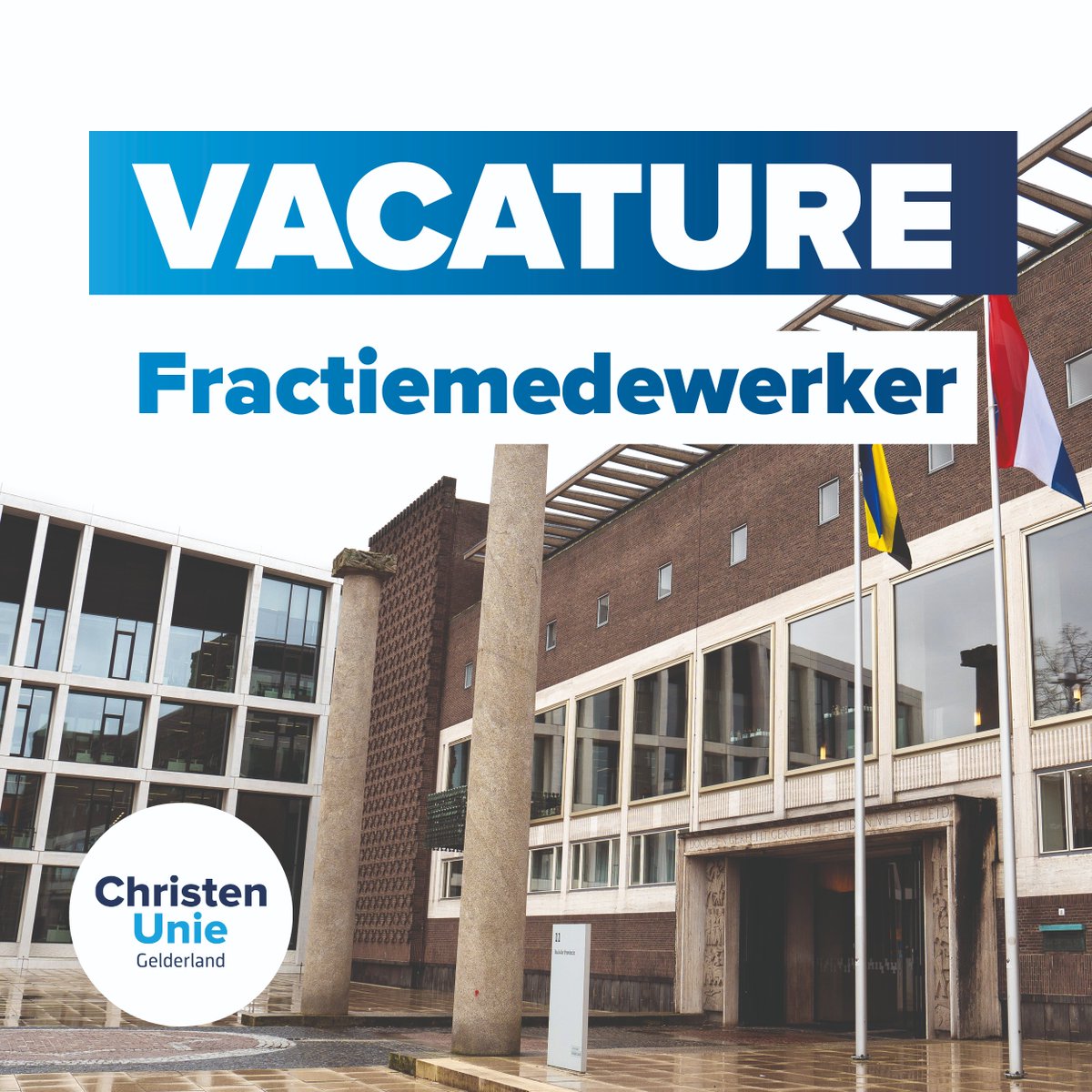Wij zijn op zoek naar jou!

Ter ondersteuning van onze activiteiten als fractie in de Provinciale Staten van Gelderland zijn we op zoek naar een fractiemedewerker voor circa 16 uur per week.

Lees snel de vacature op onze website 👇
gelderland.christenunie.nl/page/50345/202…