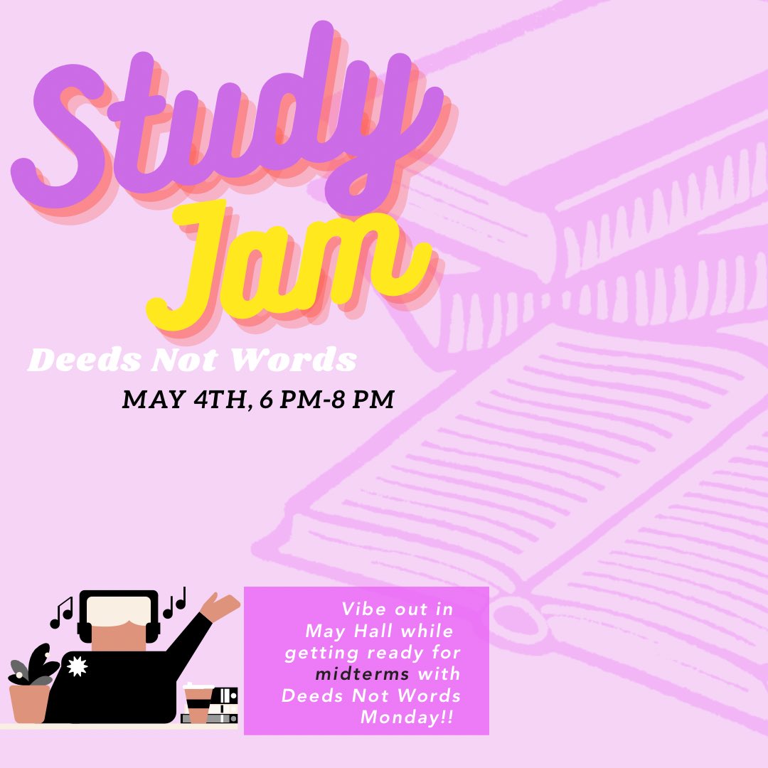 DNW_PVAMU's tweet photo. To kick off midterms week, Monday March 4th Deeds Not Words wants to relieve stress with vibes and studying 6 pm - 8 pm 💜 https://t.co/kh1vb68Kw3