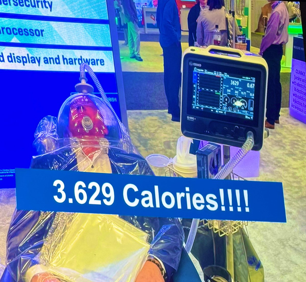 Amazing lecture by @DrKristaHaines on Personalizing ICU Nutrition at #ASPEN24 💫 Definitely a rising superstar in clinical nutrition field! 🤩Yes- that is me with an indirect calorimetry energy expenditure of 3,629 kcal/d #ICUNutrition @ASPEN_nutrition @DukeSurgery