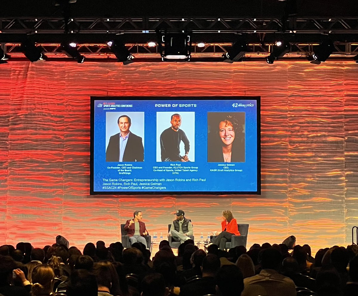 Game Changers @JasonDRobins (Co-Founder/CEO of @DraftKings) and @RichPaul4 (Founder/CEO of @KlutchSports) share their origin stories, vision of leadership, and entrepreneurial approach to success, moderated by @jessicagelman #SSAC24 #PowerOfSports