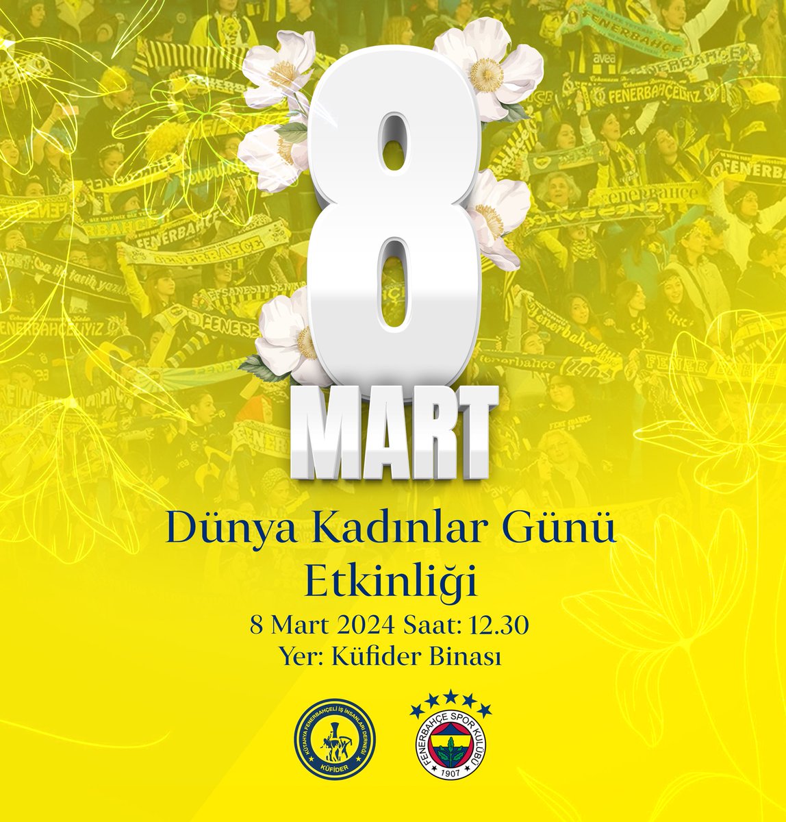 “Yeryüzünde gördüğümüz her şey, kadının eseridir.” 
Mustafa Kemal Atatürk

8 Mart Dünya Emekçi Kadınlar Gününde KÜFİDER’in değerli kadın üyeleriyle dernek binamızda buluşuyoruz. 

Tüm kadın üyelerimiz davetlidir. 💛💙

🗓️ 8 Mart 2024, Cuma
⏰ 12.30
📍 Küfider Lokali