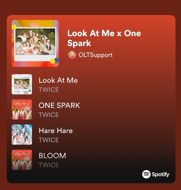 OLTSupport's tweet photo. Por primera vez Look at me de #TWICE llega a +203,000 streams en Spotify! 😭🙏⭐
💖Ya tiene + 58,600 videos en Tik tok
ONCE, HAGAMOS QUE LLEGUE A MÁS ✨🤍
🤫 Look at me X One spark: https://t.co/1nk5ajhsI3
DO IT FOR TWICE
#OnceWeCanDoIt #DoBetterOnce
#ItsNotOverUntilitsover #TWICE @JYPETWICE
------------------------------
#TWICE #NAYEON #JEONGYEON #MOMO #SANA #JIHYO #MINA #DAHYUN #CHAEYOUNG #TZUYU @JYPETWICE
