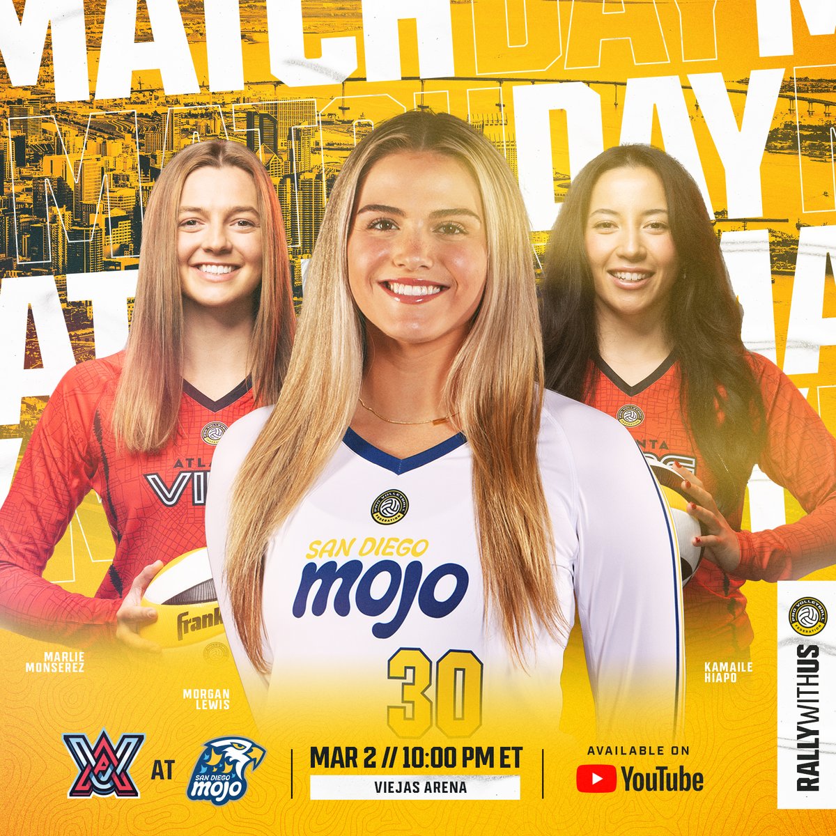 Pro Volleyball Federation (@realprovb) on Twitter photo Match Day! Tune in to <a href="/YouTube/">YouTube</a> at 10 p.m. ET to catch <a href="/AtlantaVibeVB/">AtlantaVibeVB</a> take on <a href="/sandiegomojo/">San Diego Mojo Pro Volleyball</a>
#RallyWithUs #RealProVolleyball Match Day! Tune in to <a href="/YouTube/">YouTube</a> at 10 p.m. ET to catch <a href="/AtlantaVibeVB/">AtlantaVibeVB</a> take on <a href="/sandiegomojo/">San Diego Mojo Pro Volleyball</a>
#RallyWithUs #RealProVolleyball